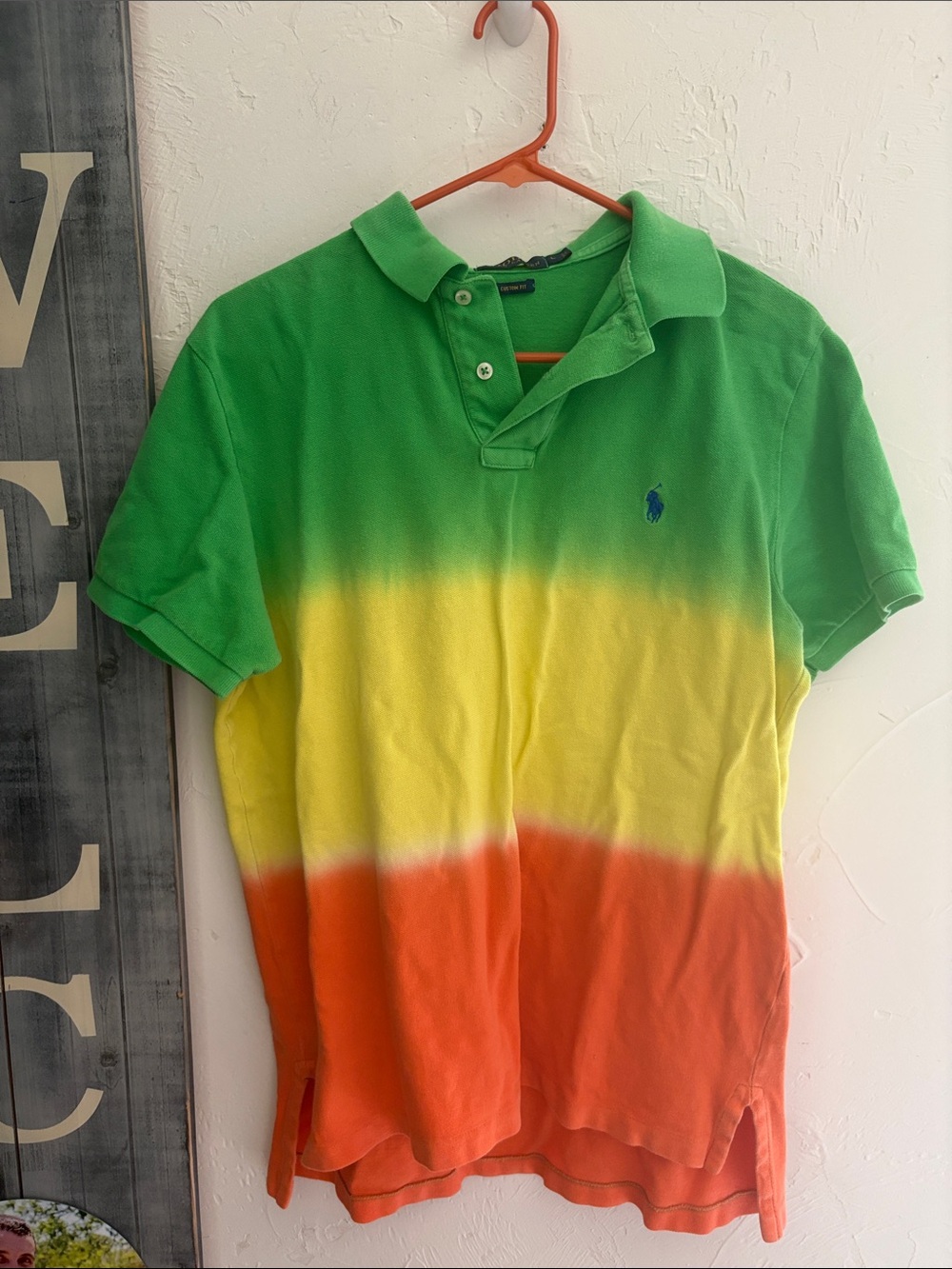 Ralph Lauren Green Yellow Orange Dip-Dye Polo